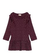 Dress L/S Frill Modal Heart Burgundy Petit Piao