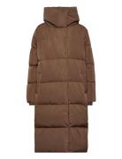 Objlouise Long Down Jacket Noos Fôret Kåpe Brown Object