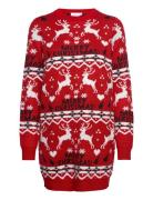 Vianna Reindeer Christmas Knit Dress/Ka Kort Kjole Red Vila