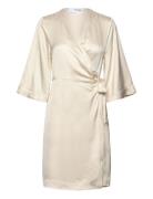 Slffranziska 3/4 Short Satin Wrap Dress Kort Kjole Grey Selected Femme
