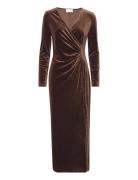 Slftara Ls Velvet Ankle Dress Maxikjole Festkjole Brown Selected Femme