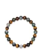 Men's Wristband With Aquatic Agate, Brown Tiger Eye And Silv Armbånd S...