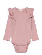 Body L/S Modal Frill Bodies Long-sleeved Pink Petit Piao