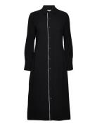 Crepe Tipping Midi Shirt Dress Knelang Kjole Black Calvin Klein