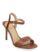 Gwen Burnished Leather Sandal Sandal Med Hæl Brown Lauren Ralph Lauren