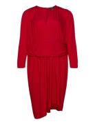 Ruched Stretch Jersey Surplice Dress Knelang Kjole Red Lauren Women