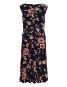 Floral Twist-Front Stretch Jersey Dress Knelang Kjole Navy Lauren Ralp...