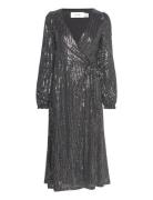 Vifunkla L/S Wrap Sequin Dress/Fair Knelang Kjole Black Vila