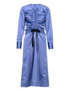 Solid Satin Midi Dress Knelang Kjole Blue Ganni