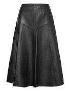 Slfrillo Hw Leather Midi Skirt B Knelangt Skjørt Black Selected Femme