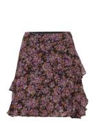 Floral Ruffle-Trim Georgette Skirt Kort Skjørt Purple Lauren Ralph Lau...