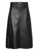 Leather-Effect Midi-Skirt With Belt Knelangt Skjørt Black Mango