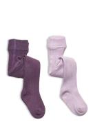 Stocking - Solid Rib 2-Pack Tights Purple Minymo