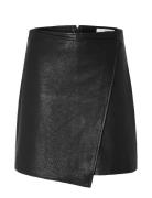 Slfcarol Hw Short Leather Skirt Kort Skjørt Black Selected Femme