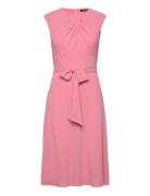 Bubble Crepe Cap-Sleeve Dress Knelang Kjole Pink Lauren Ralph Lauren
