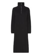 Slfbloomie Ls Knit Dress Half Zip Knelang Kjole Black Selected Femme