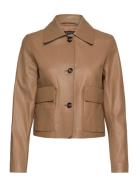 100% Leather Jacket With Buttons Skinnjakke Skinnjakke Brown Mango