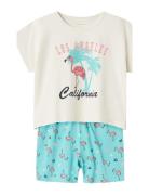 Nkfnightset Cap Pool Blue Flamingo Noos Pyjamas Sett White Name It