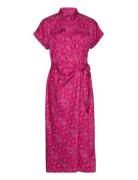 Geo-Print Shantung Tie-Waist Dress Knelang Kjole Pink Lauren Ralph Lau...