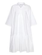 Mschdanaya Cenilla 3/4 Dress Knelang Kjole White MSCH Copenhagen