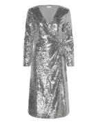 Vijuliana L/S Wrap Midi Sequins Dress/Ka Knelang Kjole Silver Vila