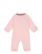 Baby Curved Monotype Coverall Langermet Bodysuit Pink Tommy Hilfiger