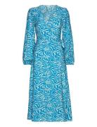 Objleonora L/S Wrap Midi Dress Knelang Kjole Blue Object
