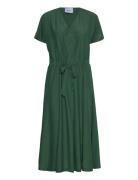 Lucie V-Neck Short Sleeve Midi Dres Knelang Kjole Green Minus