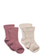Sock 2P Bab Rib Wool Sokker Strømper Multi/patterned Lindex