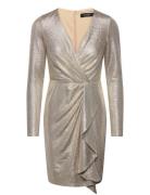 Metallic Knit Surplice Cocktail Dress Knelang Kjole Gold Lauren Ralph ...