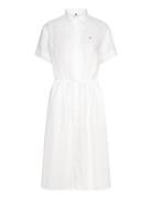 Linen Ss Midi Shirt Dress Knelang Kjole White Tommy Hilfiger