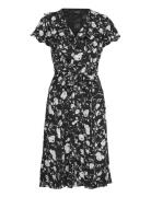 Floral Belted Georgette Dress Kort Kjole Black Lauren Ralph Lauren