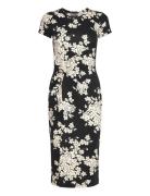 Floral Jersey Twist-Front Midi Dress Knelang Kjole Black Lauren Ralph ...