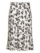 Leaf-Print Charmeuse Midi Skirt Knelangt Skjørt Cream Lauren Women