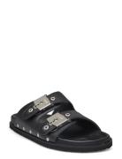 Sl Pescura Elisabeth Leather Flate Sandaler Black Scholl