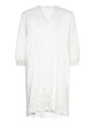 Cotton Dress W/ Embroidery Knelang Kjole White Rosemunde