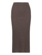 Rib A-Line Skirt Knelangt Skjørt Brown Davida Cashmere