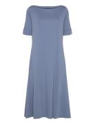 Stretch Cotton Midi Dress Knelang Kjole Blue Lauren Women