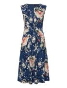 Floral Twist-Front Stretch Jersey Dress Knelang Kjole Navy Lauren Ralp...
