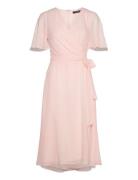 Belted Georgette Dress Knelang Kjole Pink Lauren Ralph Lauren