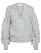 Kiaracr Knit Wrap Blouse Tops Knitwear Cardigans Grey Cream