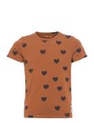Basic Hearts Ss Tee Tencel™ Tops T-shirts Short-sleeved Brown Mini Rod...