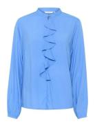 Crtiah Flounce Blouse Tops Blouses Long-sleeved Blue Cream