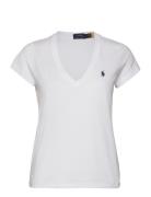 Cotton Jersey V-Neck Tee Tops T-shirts & Tops Short-sleeved White Polo...