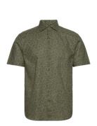 Aop Linen/Cotton Shirt S/S Tops Shirts Short-sleeved Khaki Green Lindb...