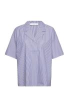 Short Sleeve Striped Shirt Tops Shirts Short-sleeved Blue Mango