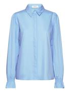 Shirt W/ Smock Detail Tops Shirts Long-sleeved Blue Rosemunde