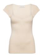 Mia Short Sleeve Knit Top Tops T-shirts & Tops Short-sleeved Cream Mal...
