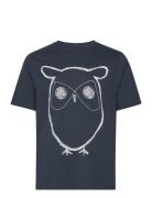Regular Big Owl Front Print T-Shirt Tops T-shirts Short-sleeved Blue K...