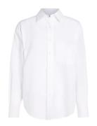 Linen Blend Relaxed Shirt Tops Shirts Long-sleeved White Calvin Klein